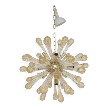 Lustre Sputnik en verre de Murano avec pampilles dorées et structure en métal