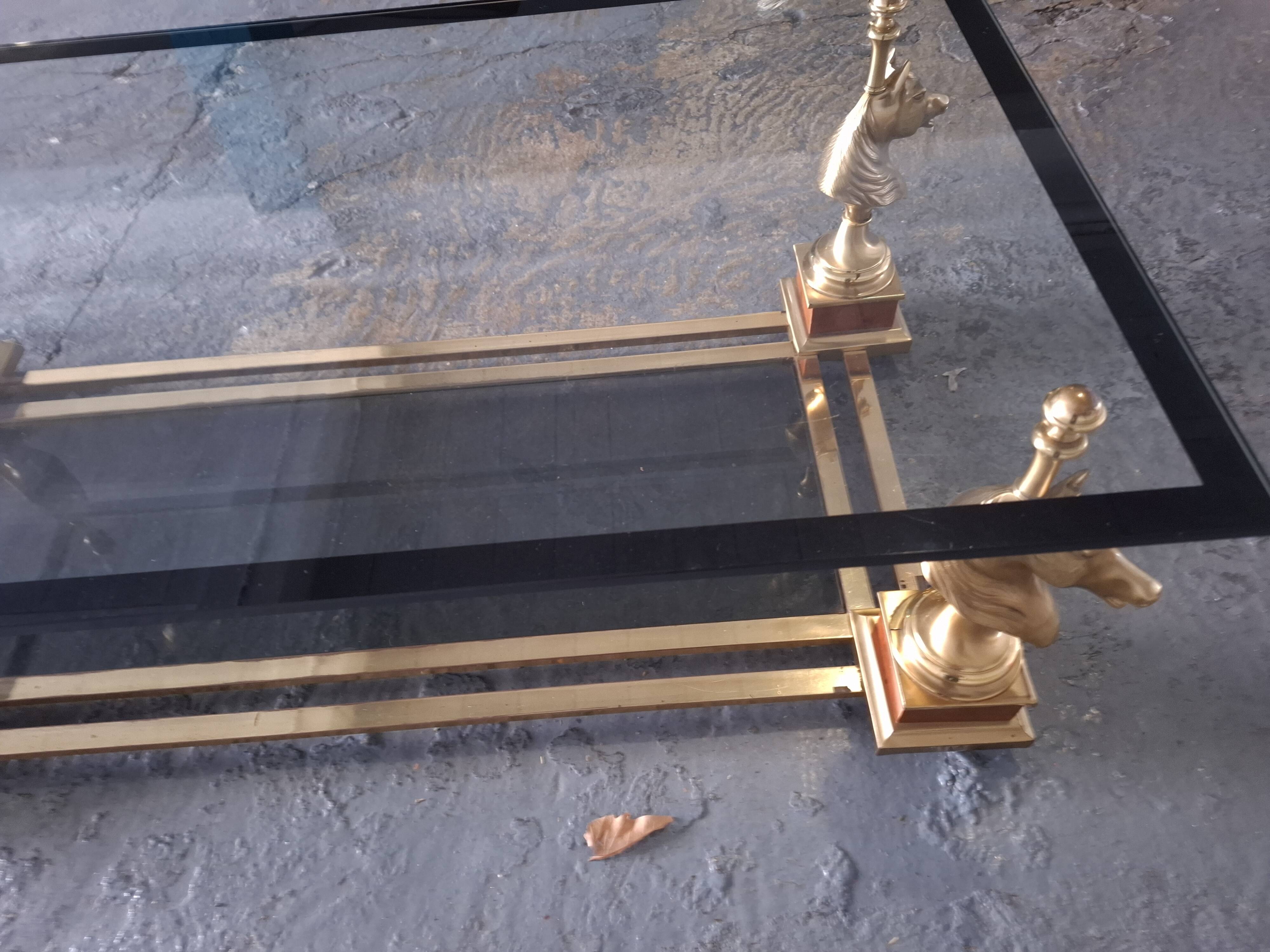 1970s Glass Coffee Table with Horse Heads