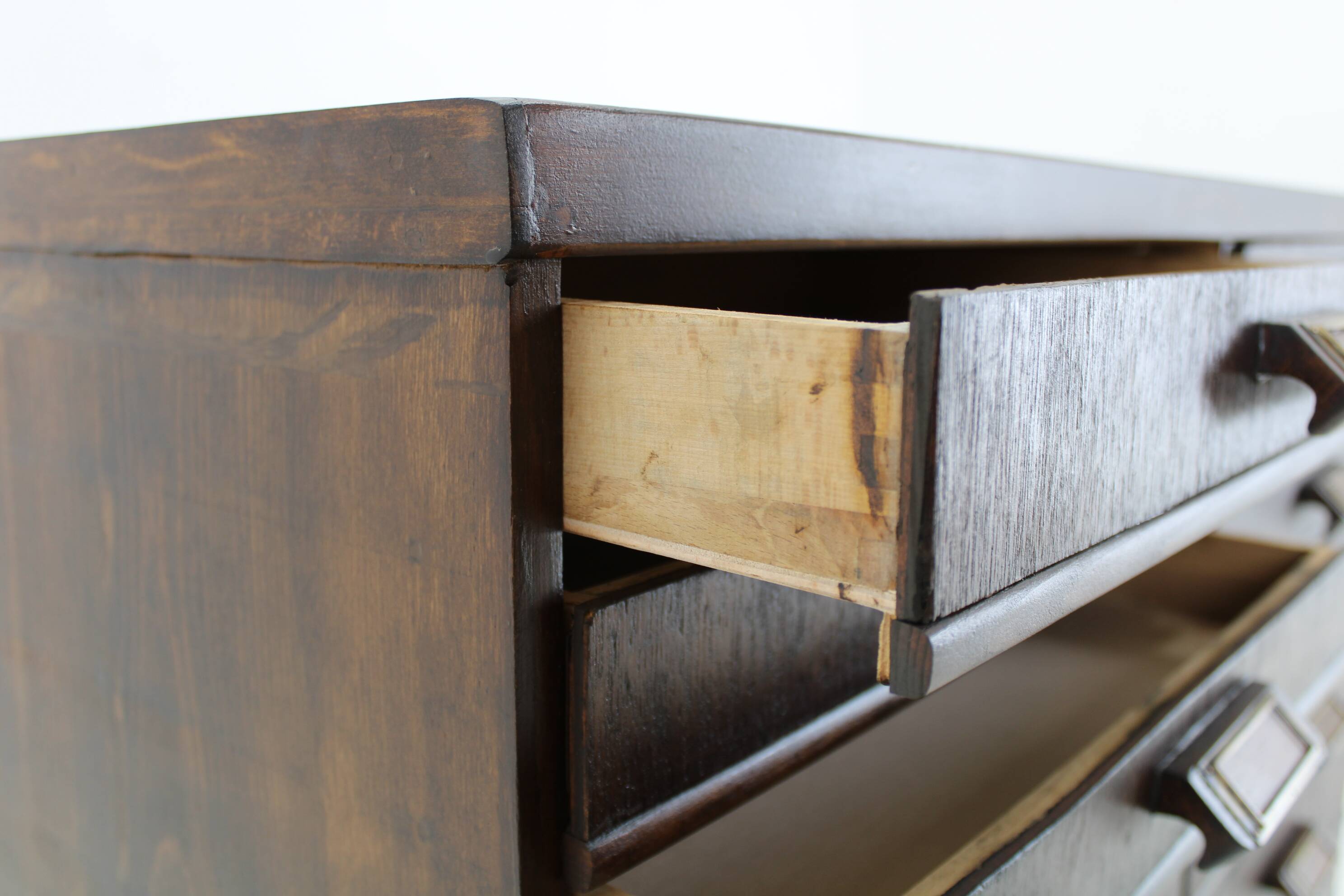 1940s Industrial Beech Wooden Chest of Drawers