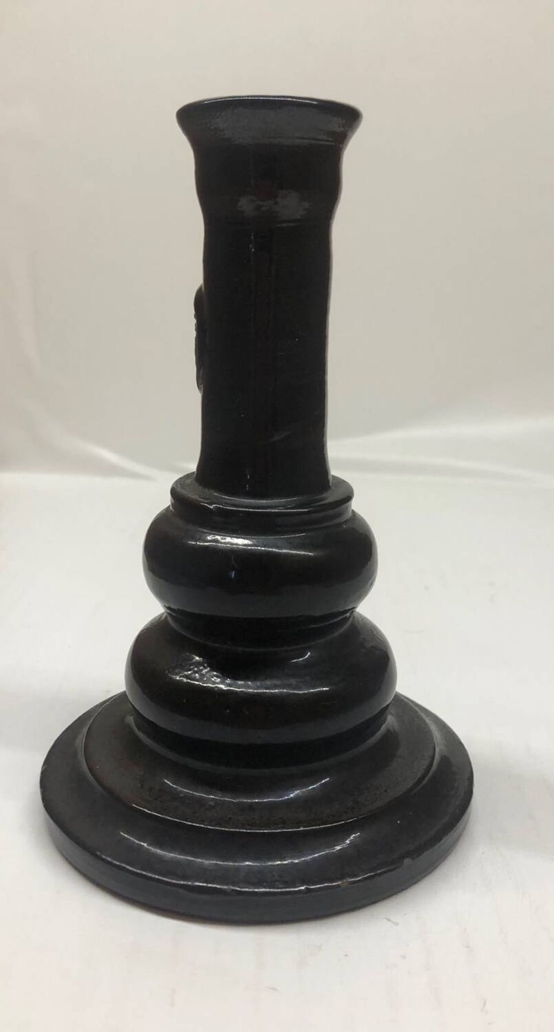 Vintage black ceramic candle holder signed AP