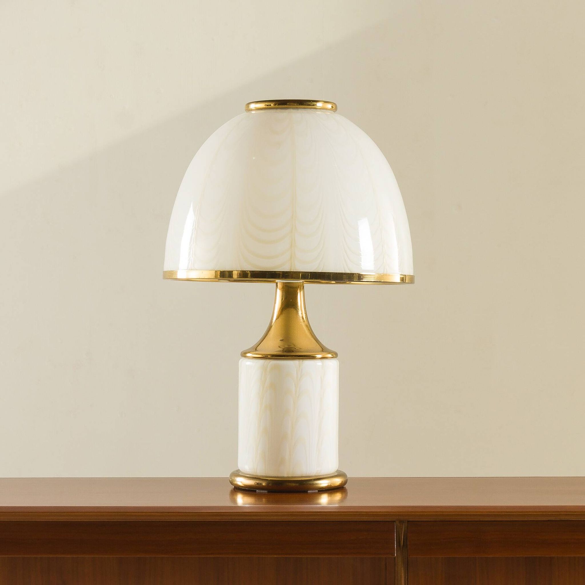 Rare Romeo Rega Murano glass and brass lamp, Italy 1980s