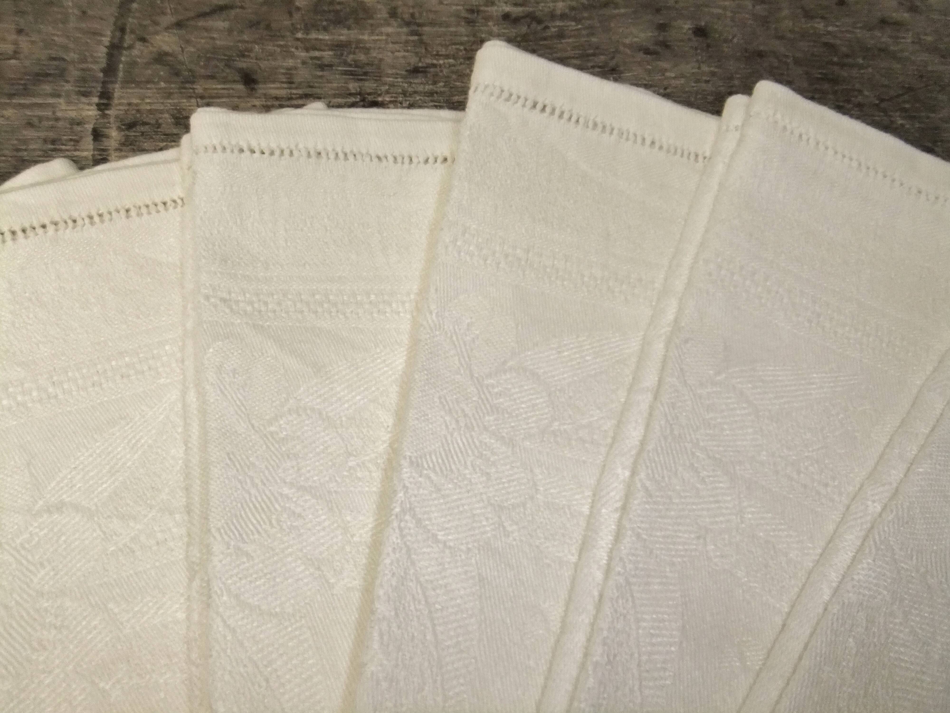 Old damask napkins with flower decoration set of 9