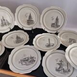 Series of 12 dessert plates and its cake tray Gien Paris Monuments