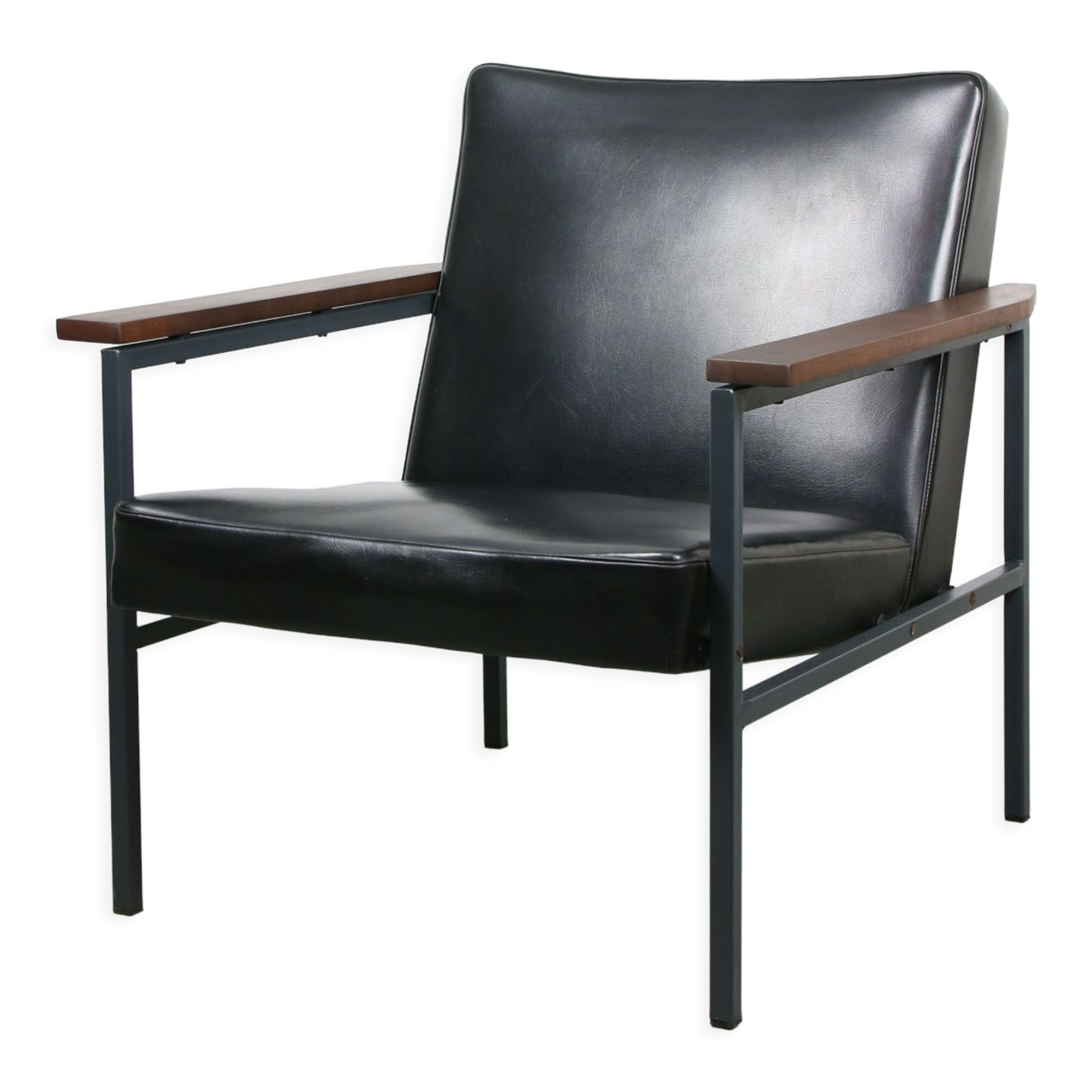 Fauteuil lounge vintage noir Bauhaus, années 70