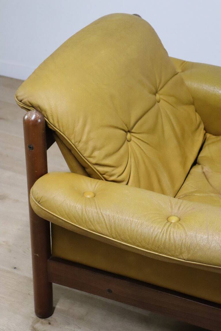 Scandinavian leather and beech armchair, 1960