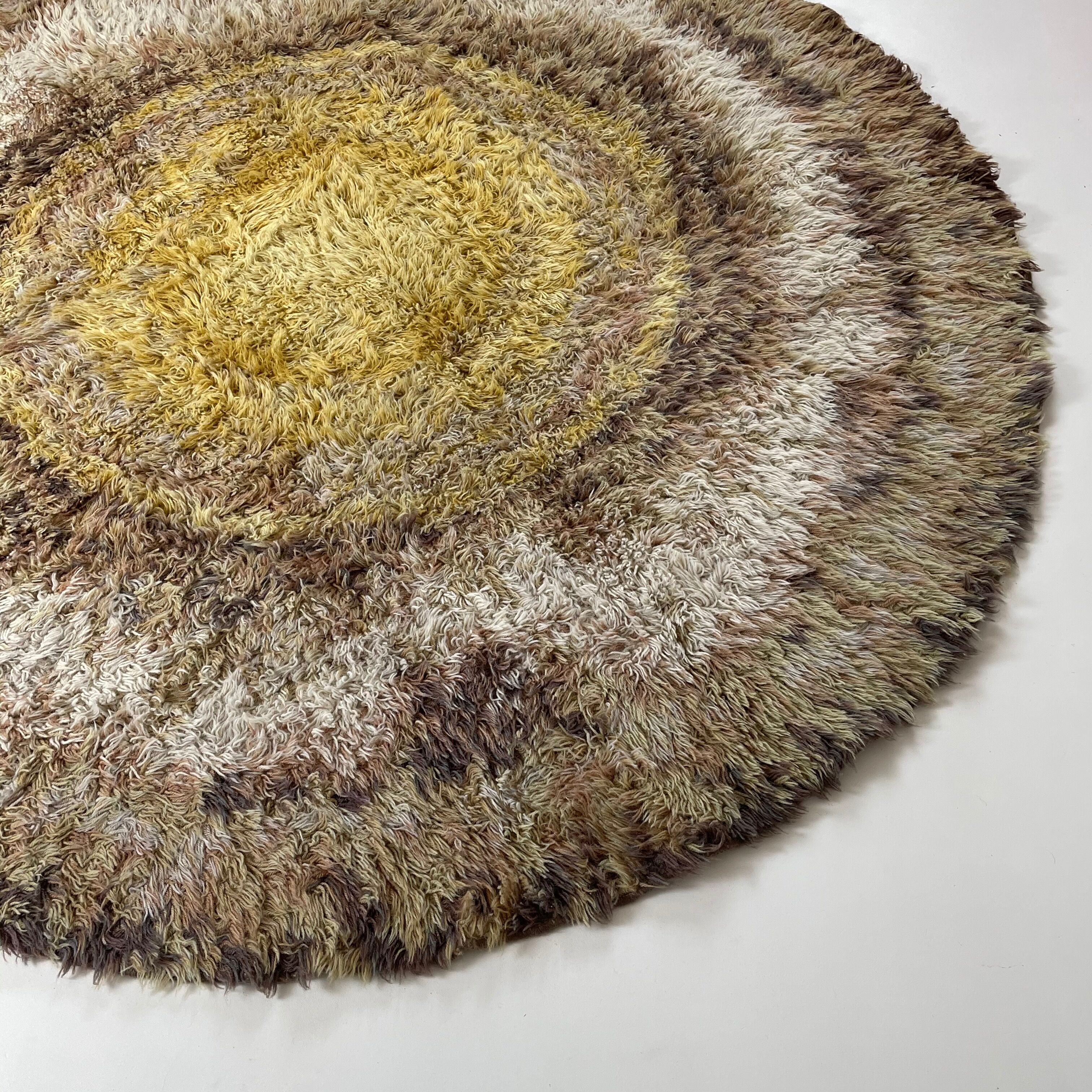 195cm multi-color scandinavian psychedelic batik high pile pop art rya rug 1970s