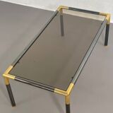 Gunmetal gold metal and smoked glass coffee table from the 70s