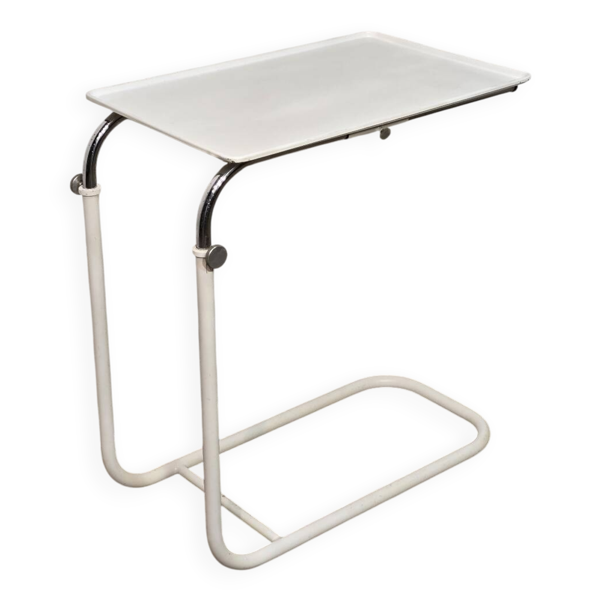 1970s adjustable side table in white lacquered metal