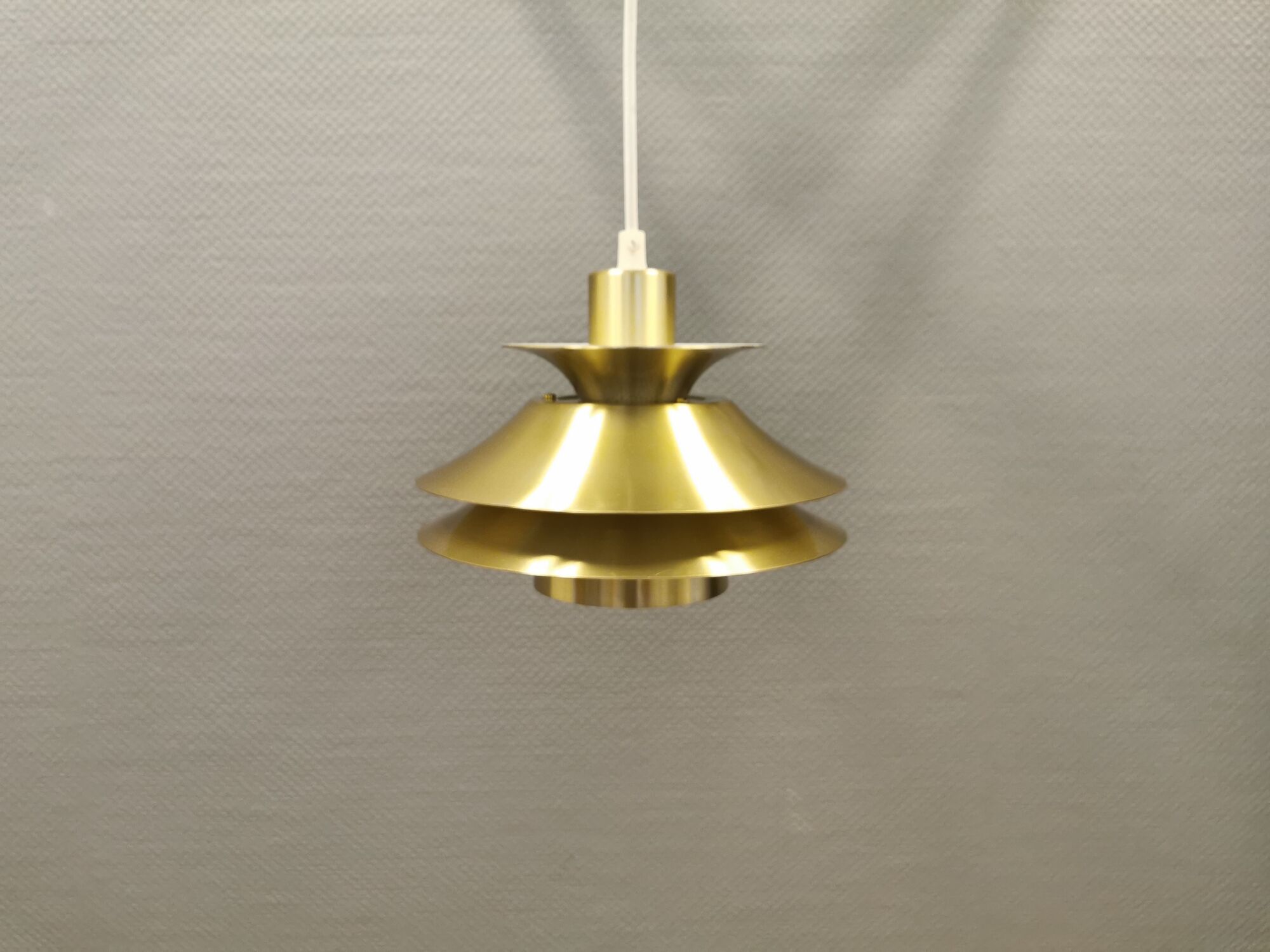 Small hanging lamp from Danish Top-lamps, in brass colored aluminum, produced in the 1980s
