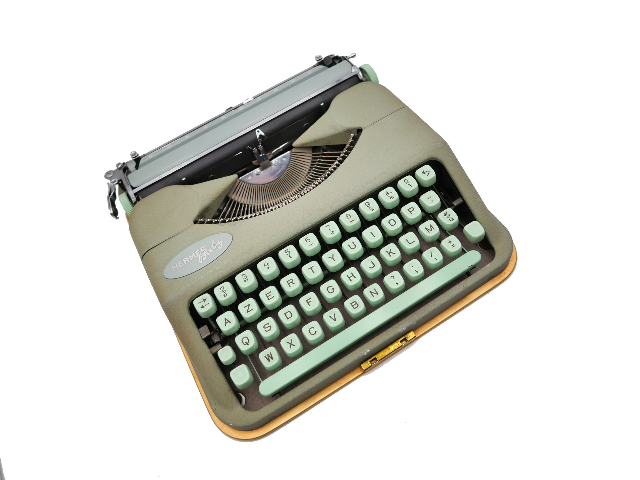 Typewriter hermes baby rocket lime green with its brown suitcase revised ribbon new