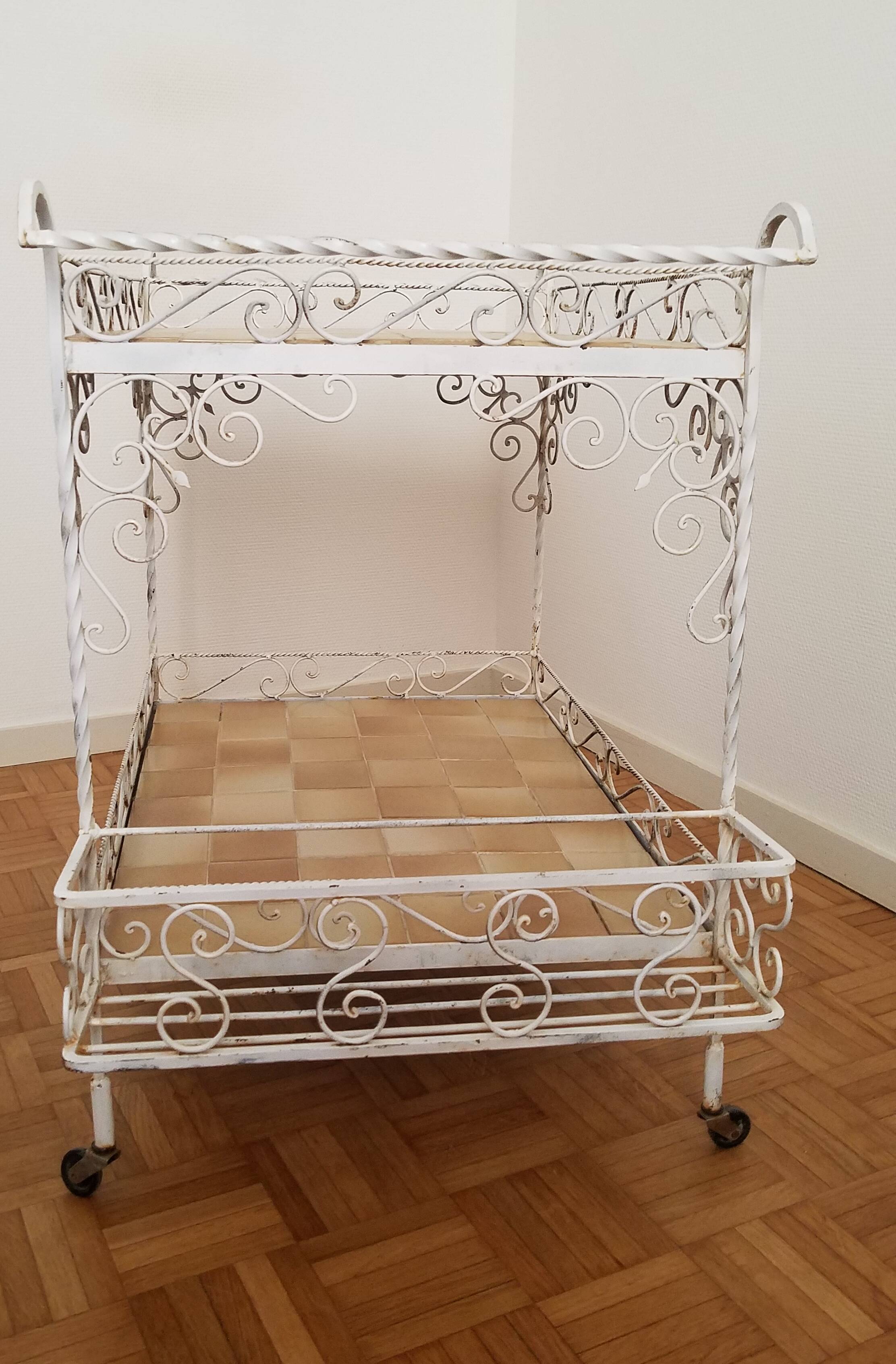 Vintage wrought iron serving trolley from the 1970s
