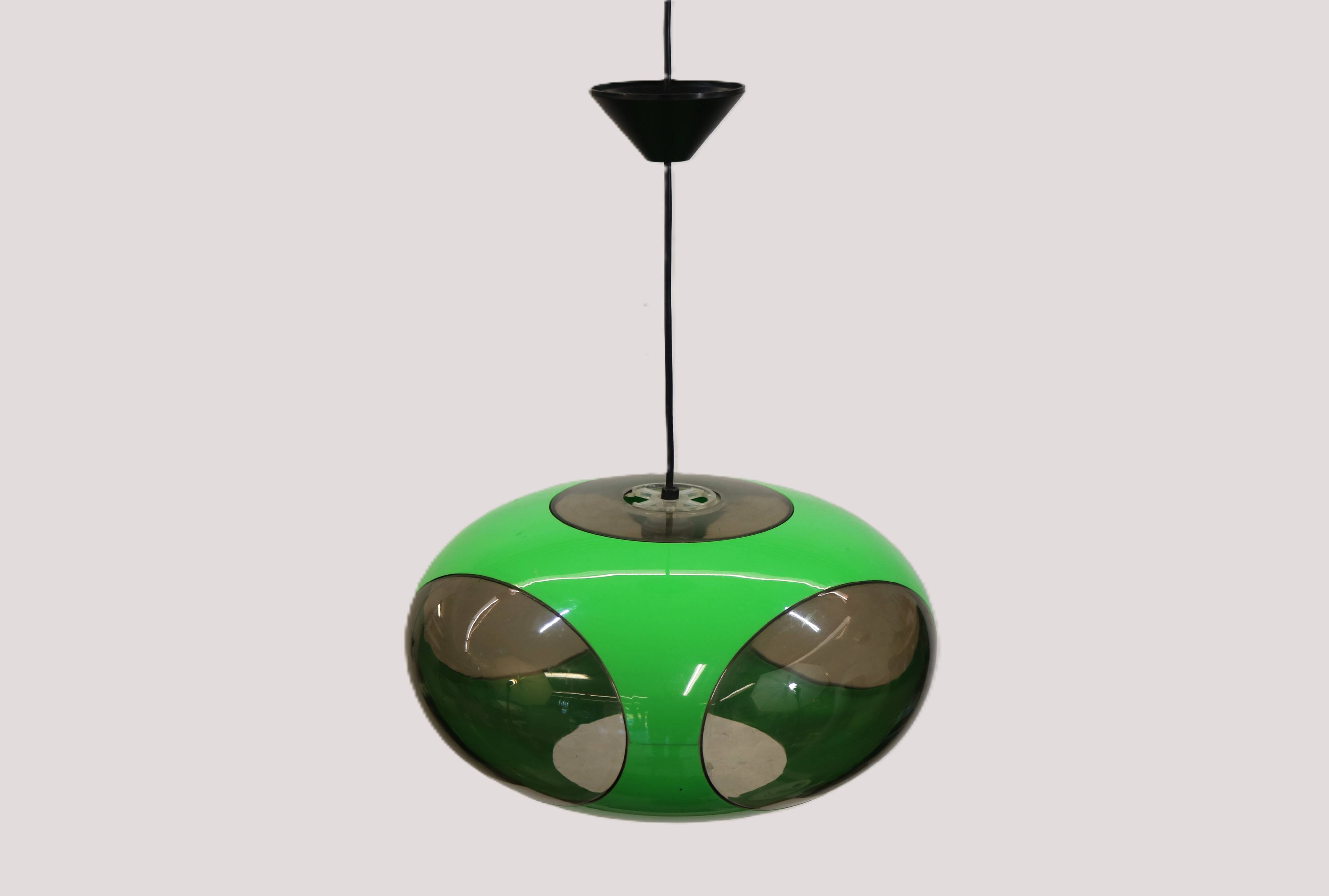 Massive Belgium Space Age UFO Lamp, Green Mid-Century Modern Lighting