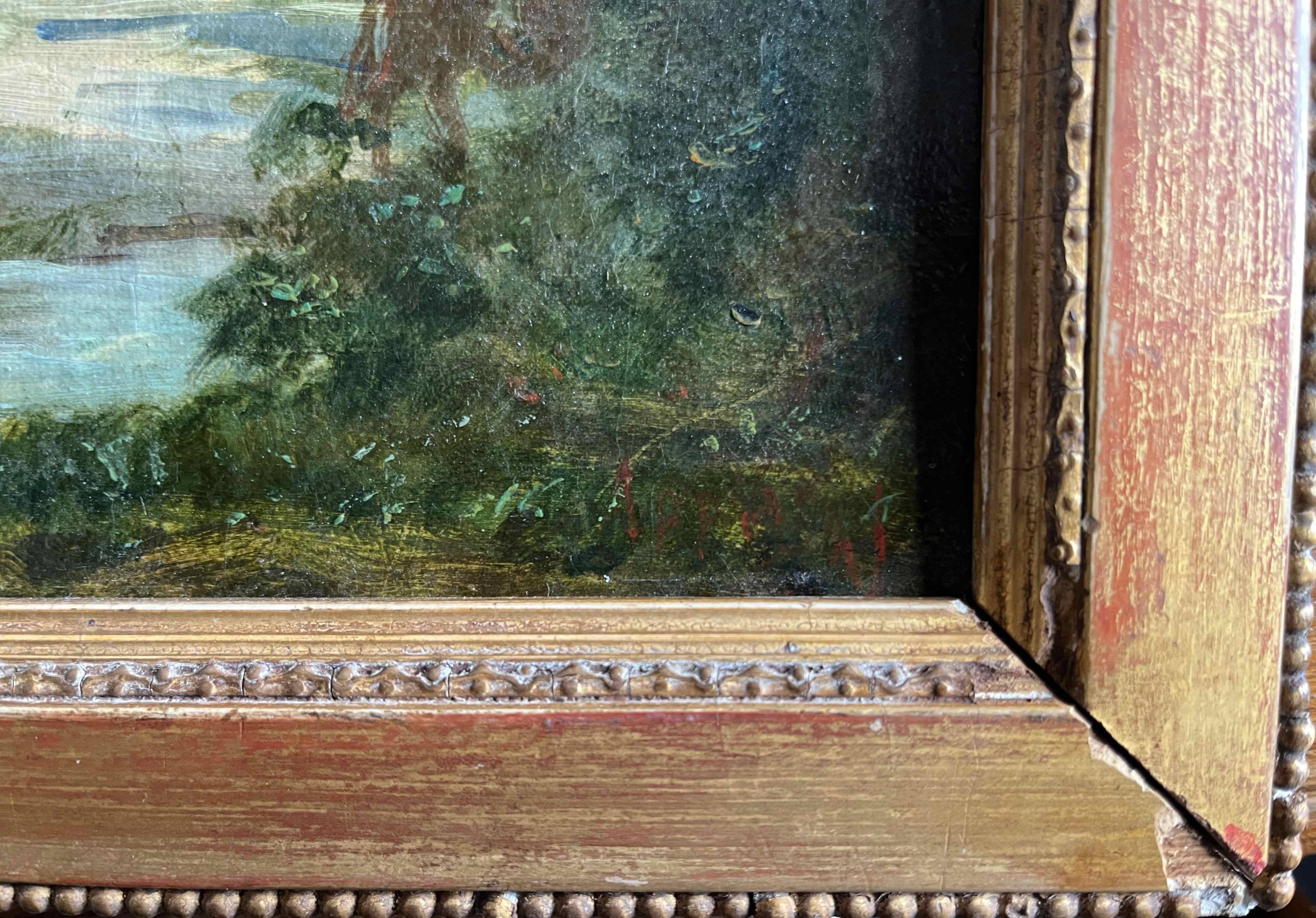 Painting hst xix° animated landscape (camargue - gardian?) signed