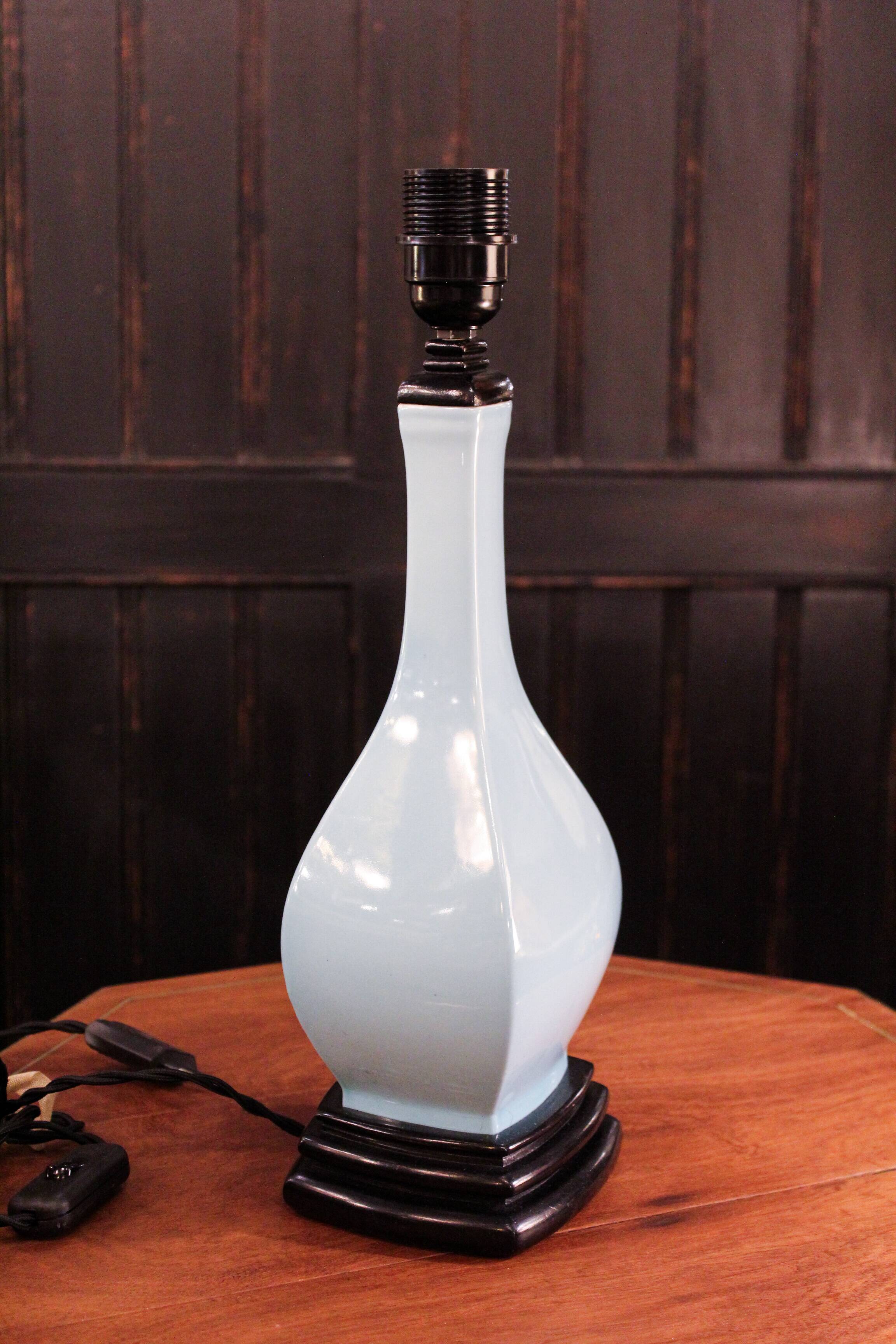 Light blue glazed ceramic lamp, Manises