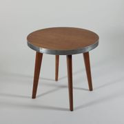 Vintage metal and teak side table from the 1950s.