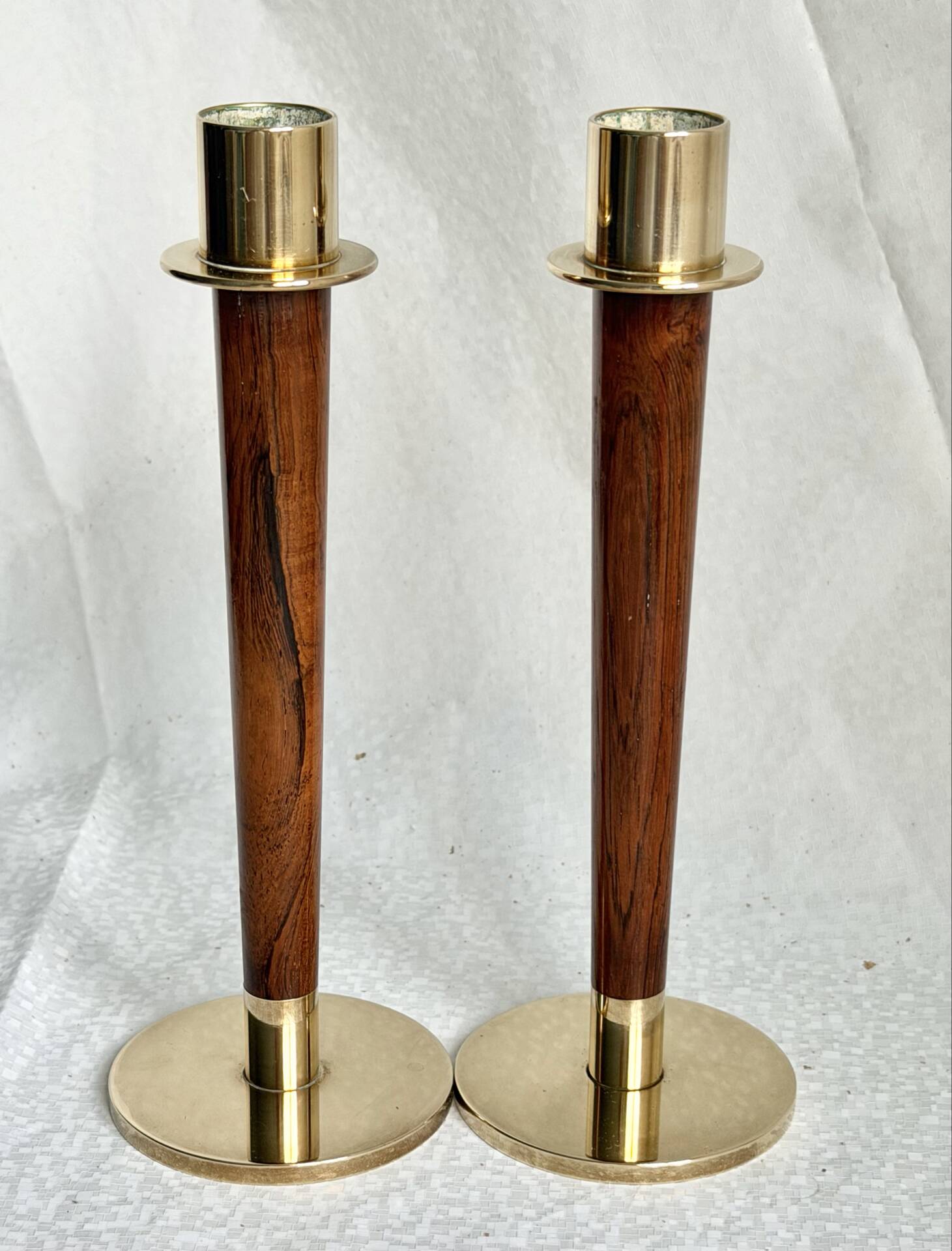 Pair of Danish Art Deco Candle Holders  in Wood & Brass
