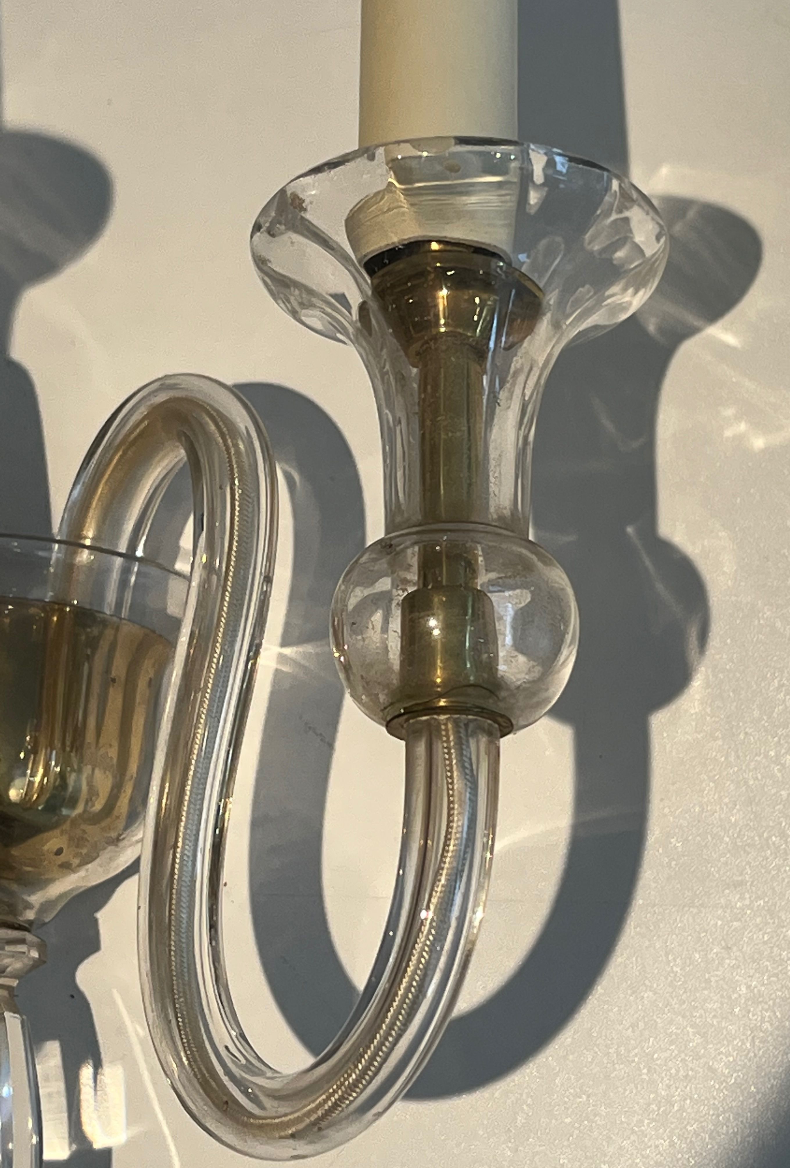 Pair of Murano crystal wall lights with 3 arms.