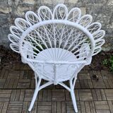 Emmanuelle Peacock white rattan armchair 1970