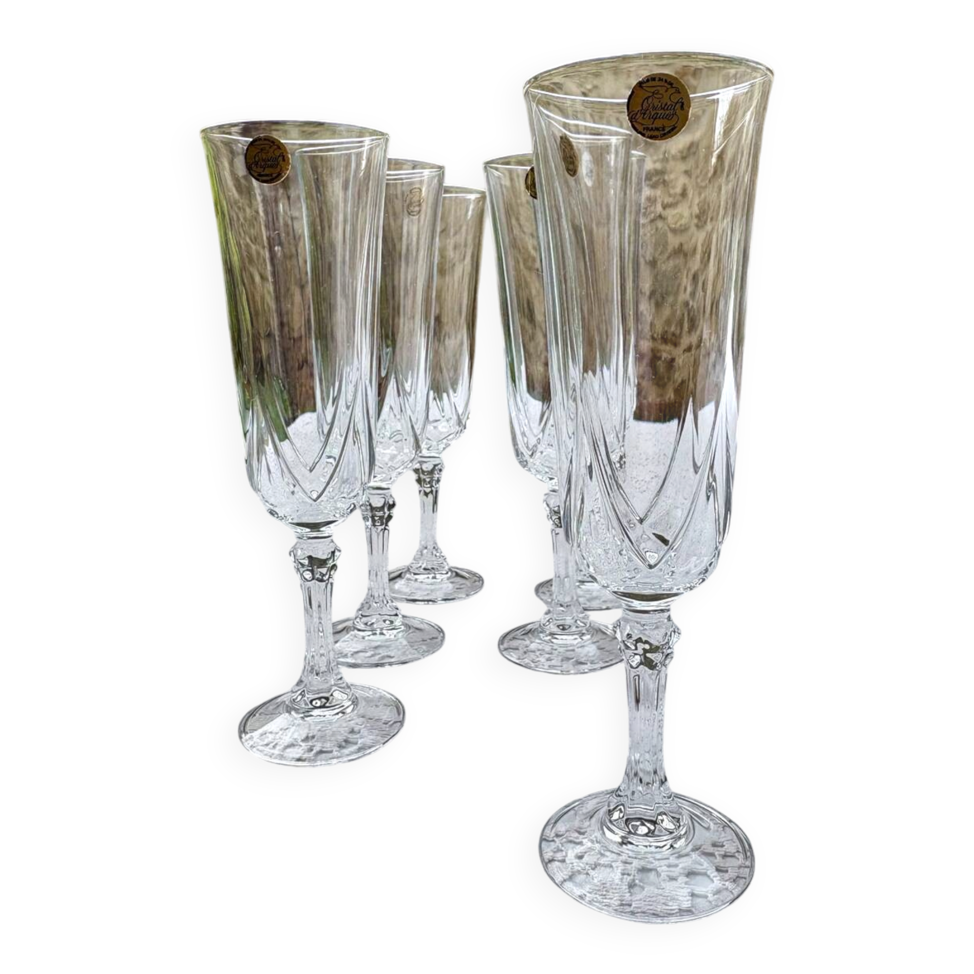 Lot of 6 Cristal d'Arques Auteuil champagne glasses.
