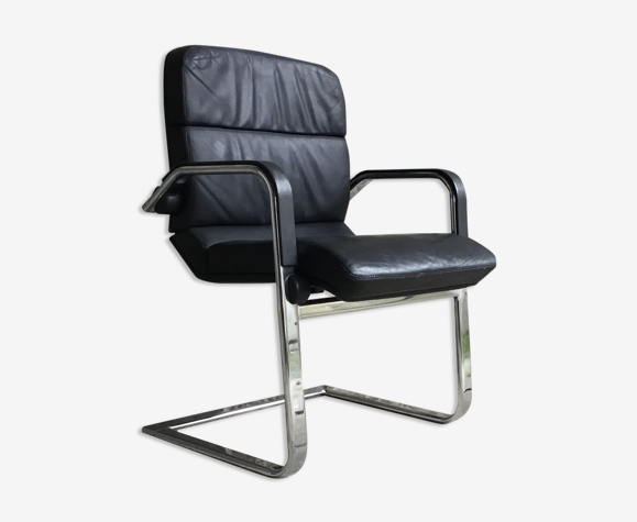 Fauteuil de bureau inclinable cantilever de marque Ahrend Cirkel - cuir noir - fin XXe
