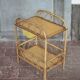 Vintage rattan serving table, two-tier side table.