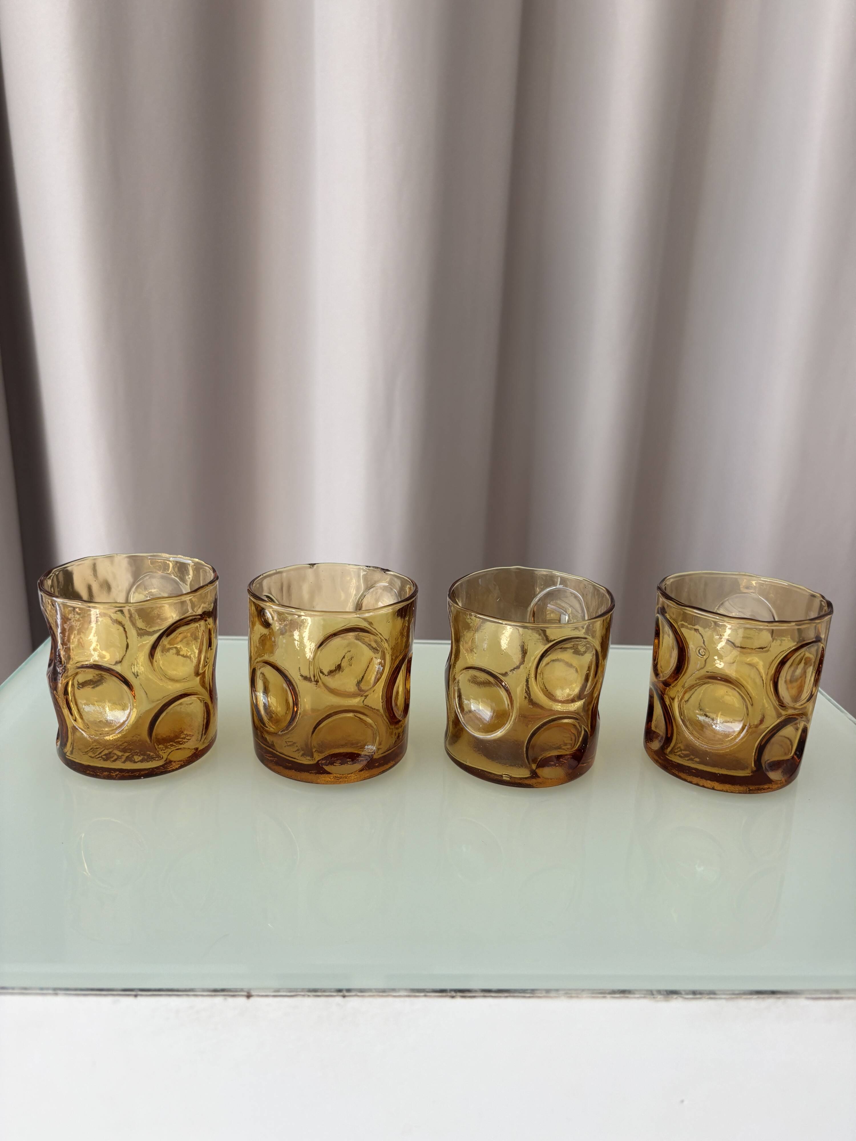 Set of 4 amber liqueur/bourbon glasses Empoli – Italy, 1970s