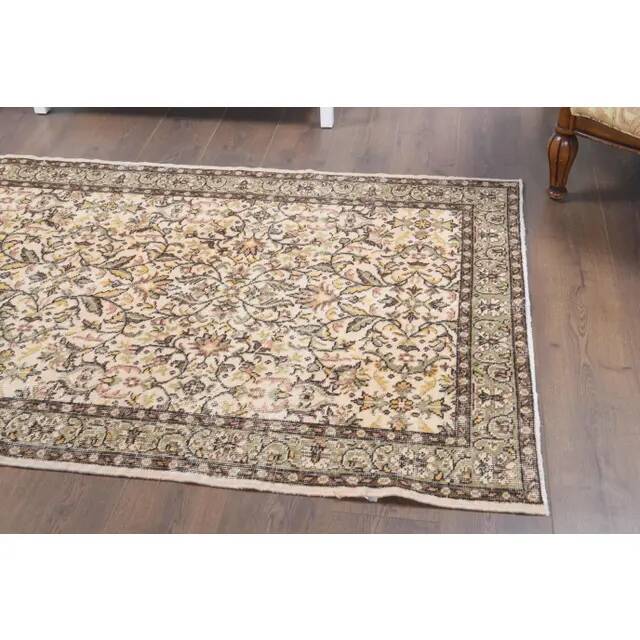 Vintage Turkish Oushak Handmade Wool Cotton Beige Area Rug 119x213
