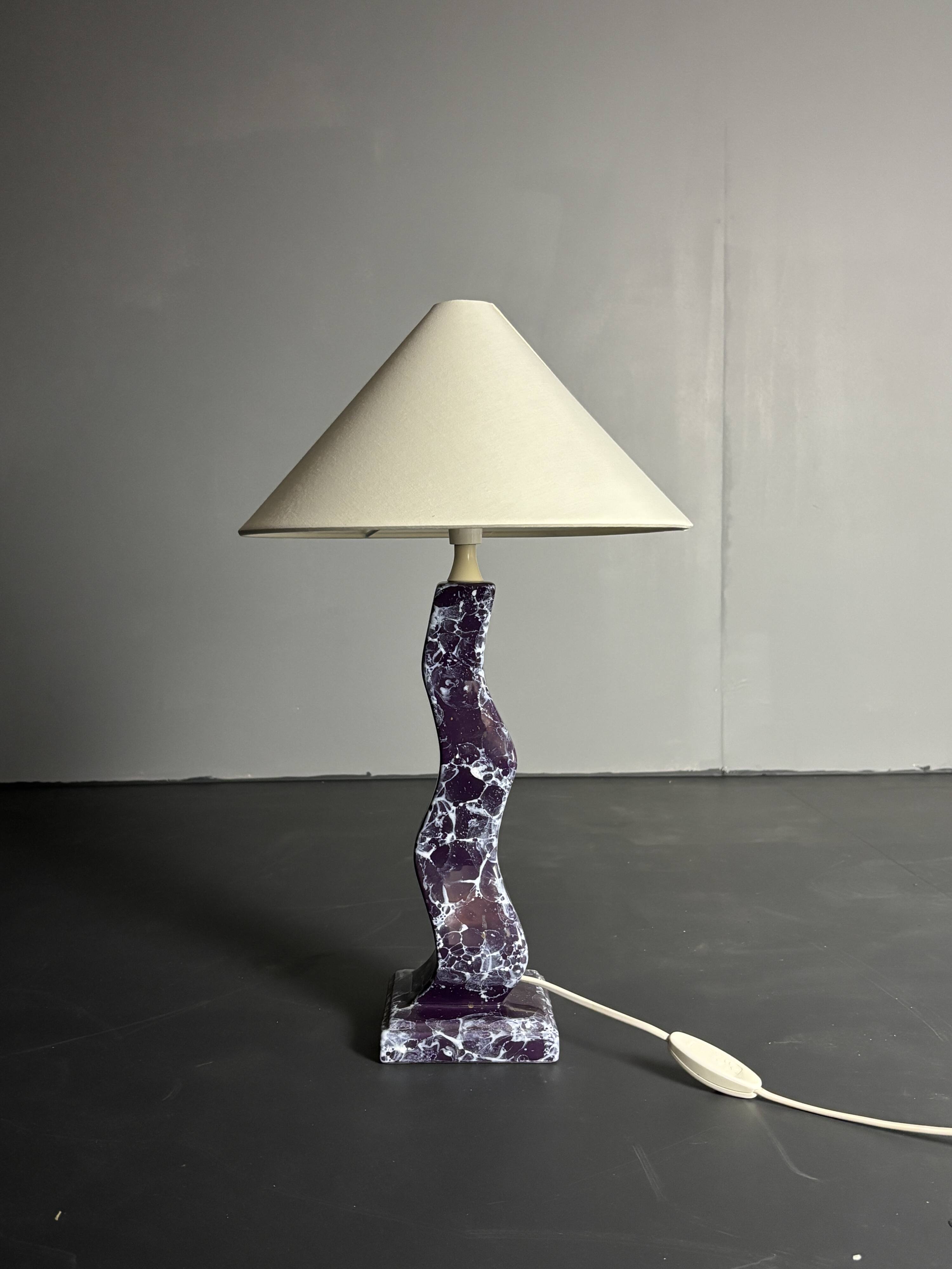Post modern curvy wavy faux marble zig zag lamp, 1980s
