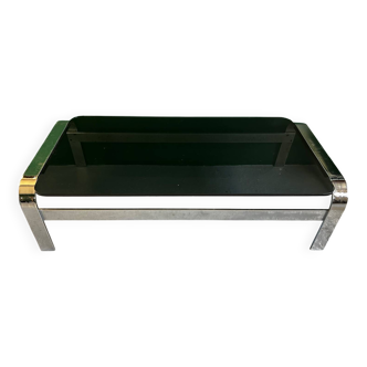 Table basse en métal chromé et verre fumé