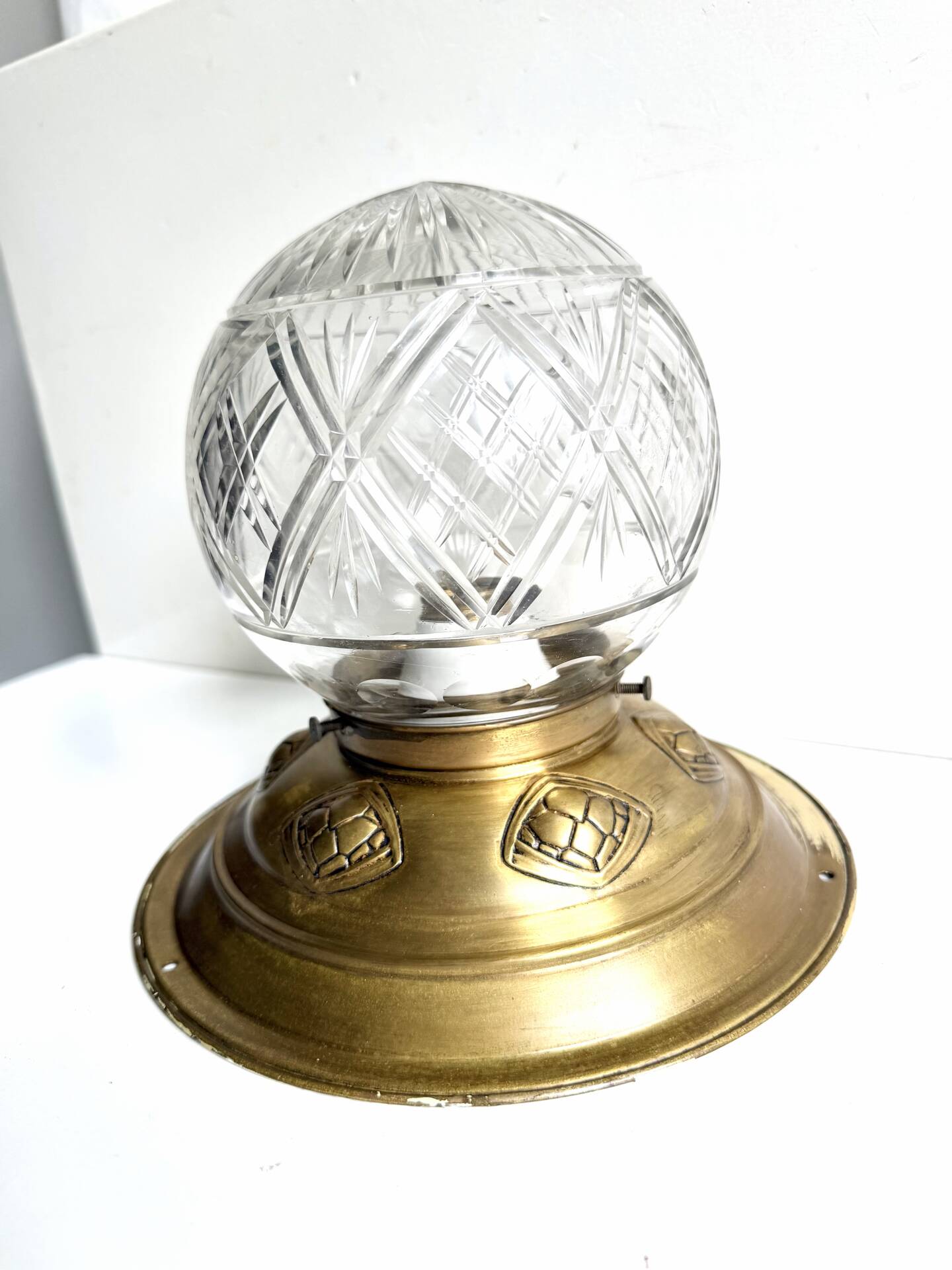 Scandinavian Art Deco Ceiling Lamp in Brass & Glass