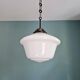 Large Art Deco pendant light in white opaline, 1930.