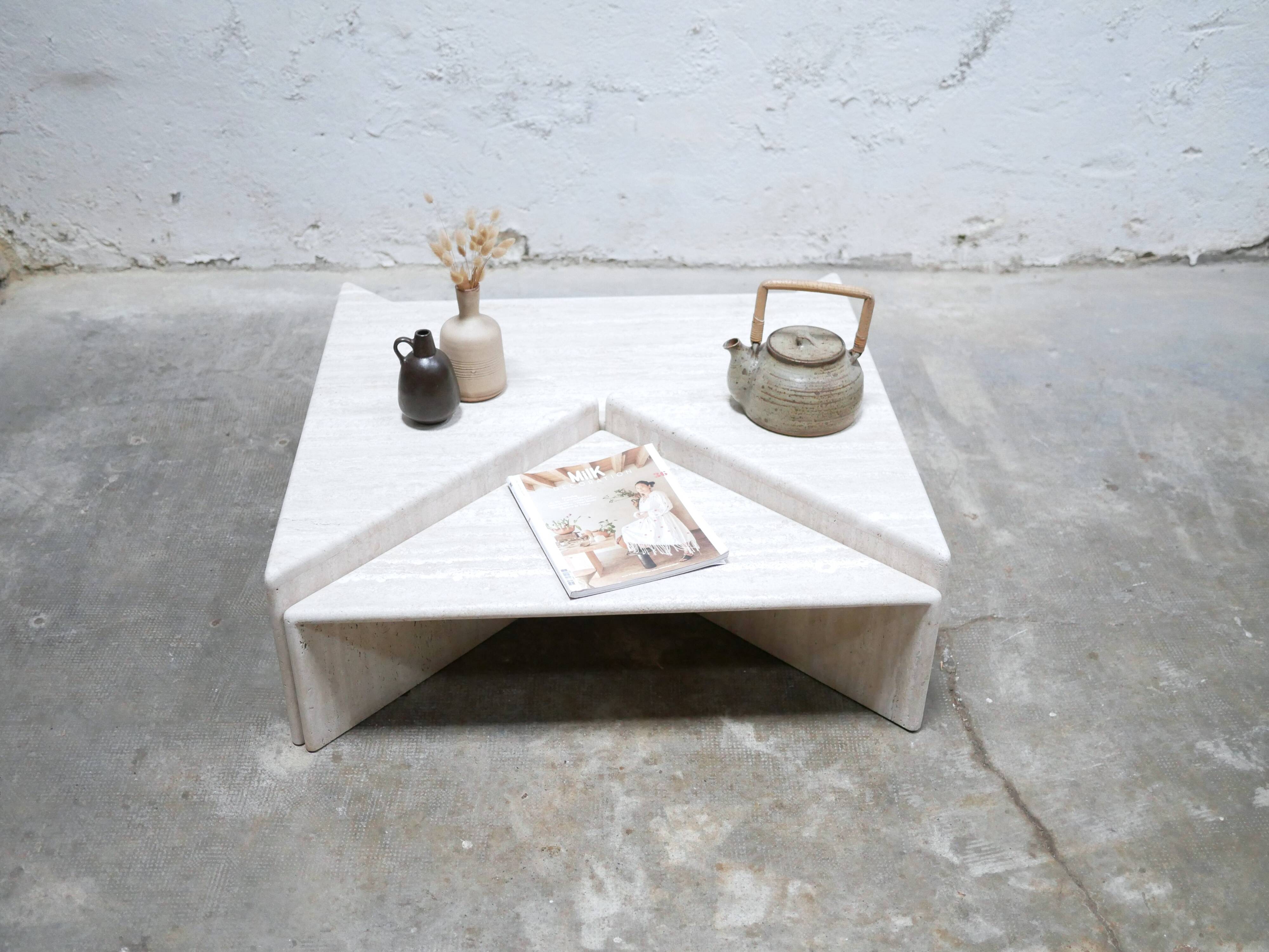 Vintage travertine coffee table published by Roche Bobois