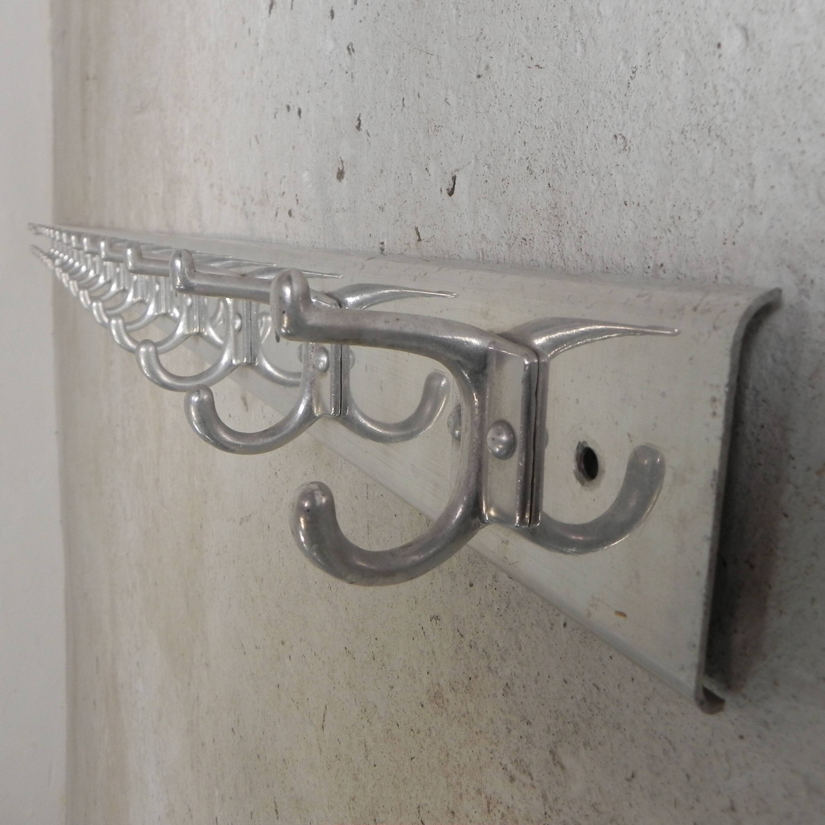 225cm Aluminum Wall Coat Rack with 16 Double Hooks, 1960s