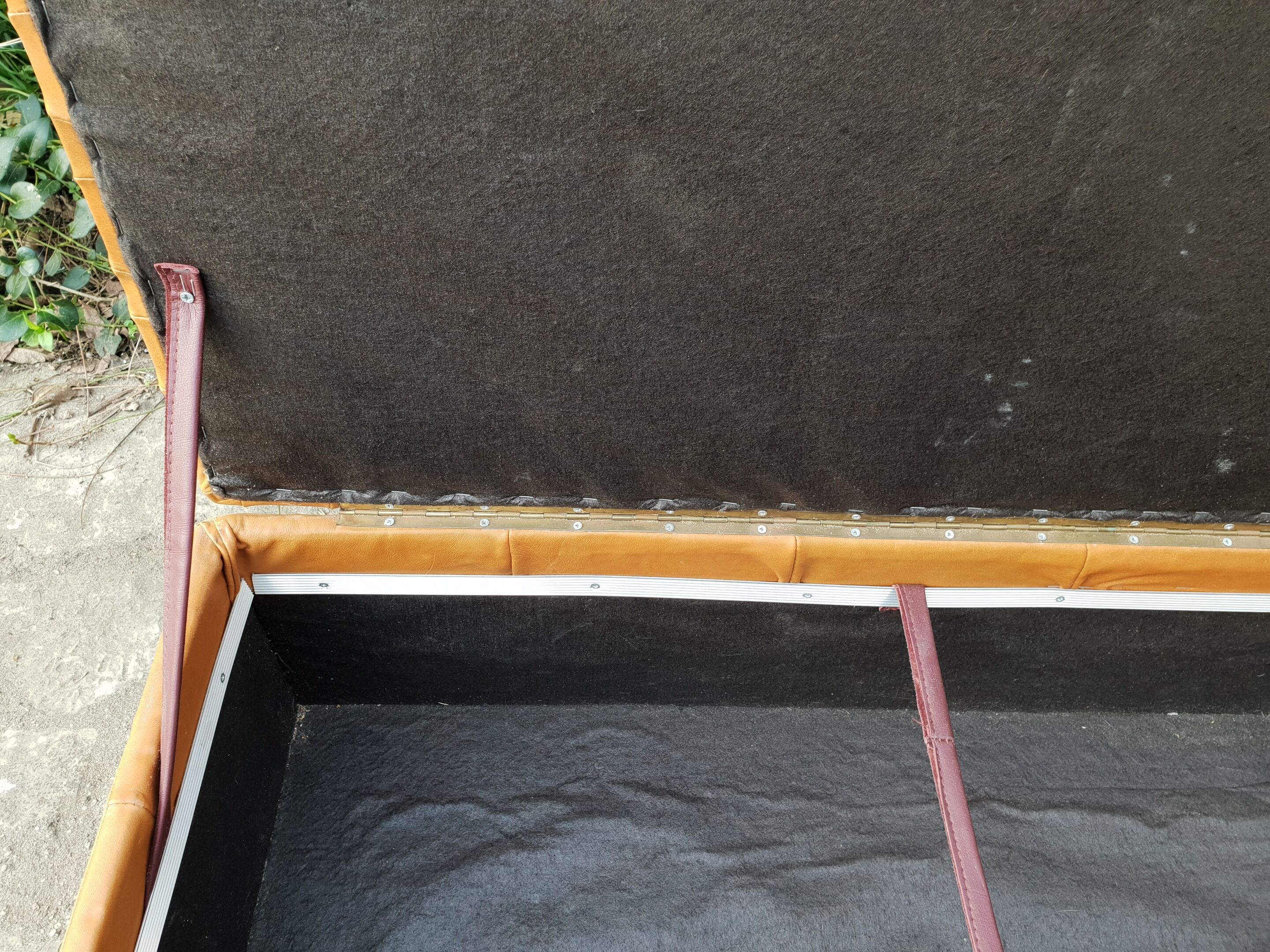 1970 leather patchwork chest bench