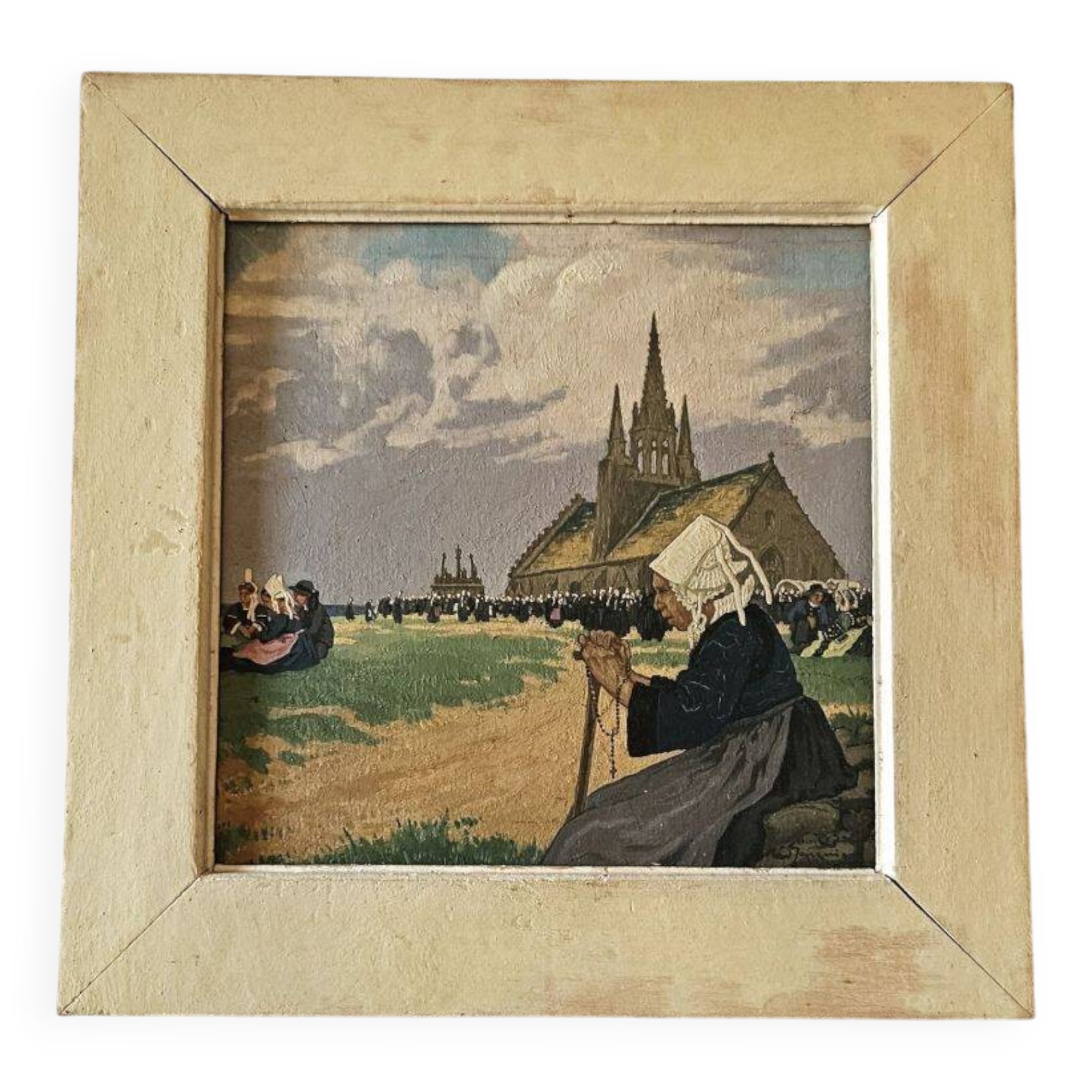 Marcel Jacquier - Oil on Panel Scene of Pardon in Brittany