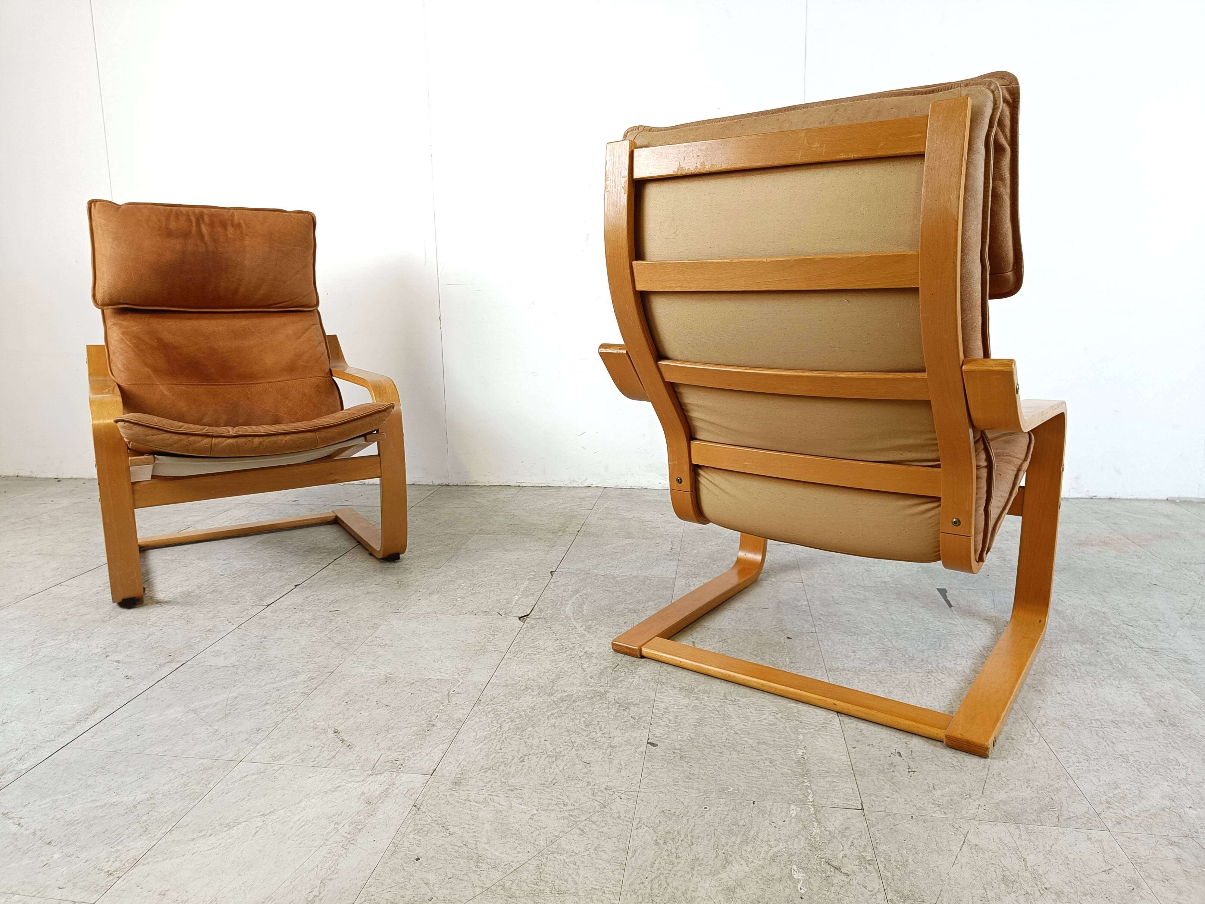 Leather Poäng Chairs & Footrest by Noboru Nakamura for IKEA, 1990s