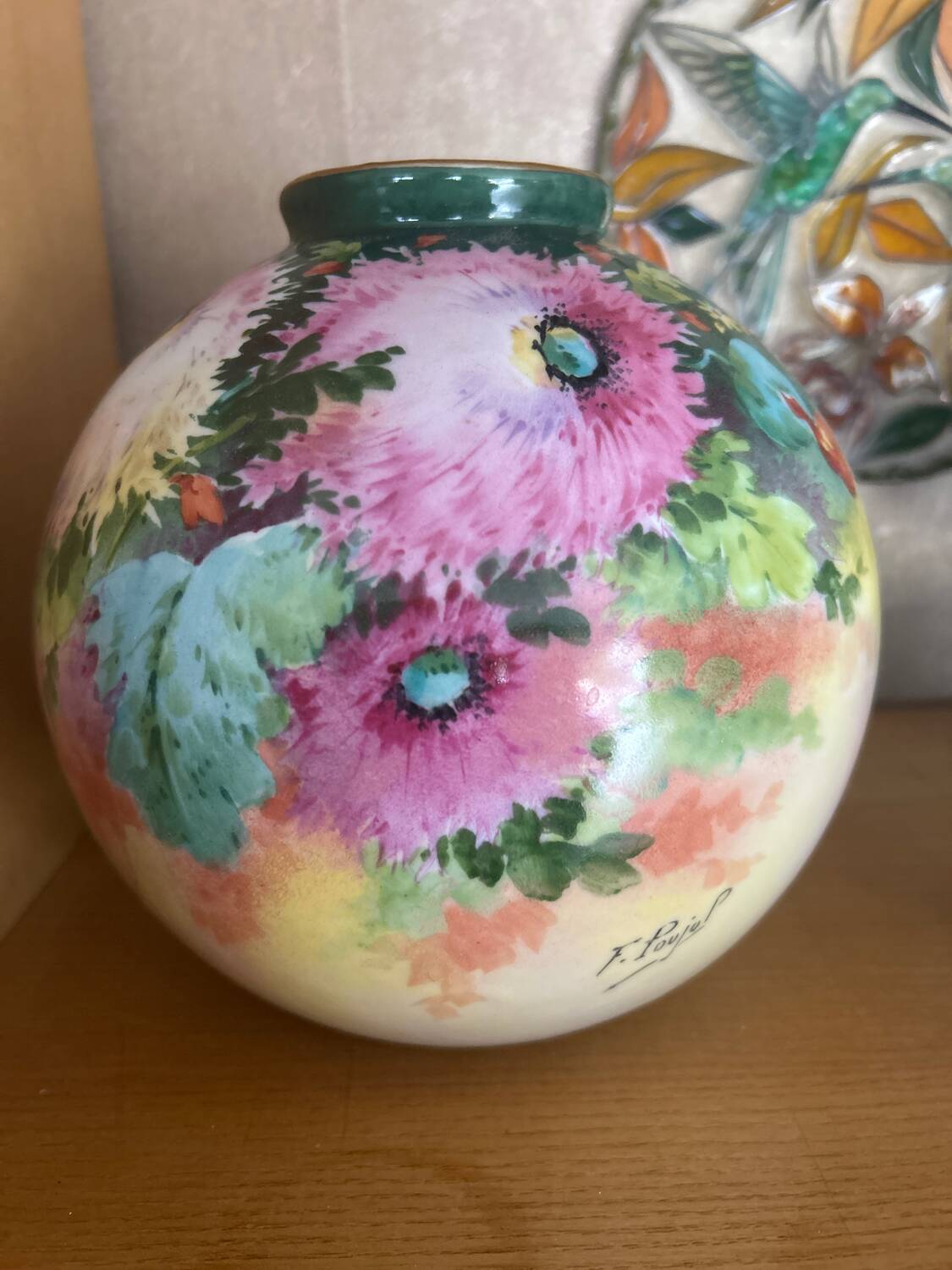Hand-painted ball vase signed F.Poujol Limoges