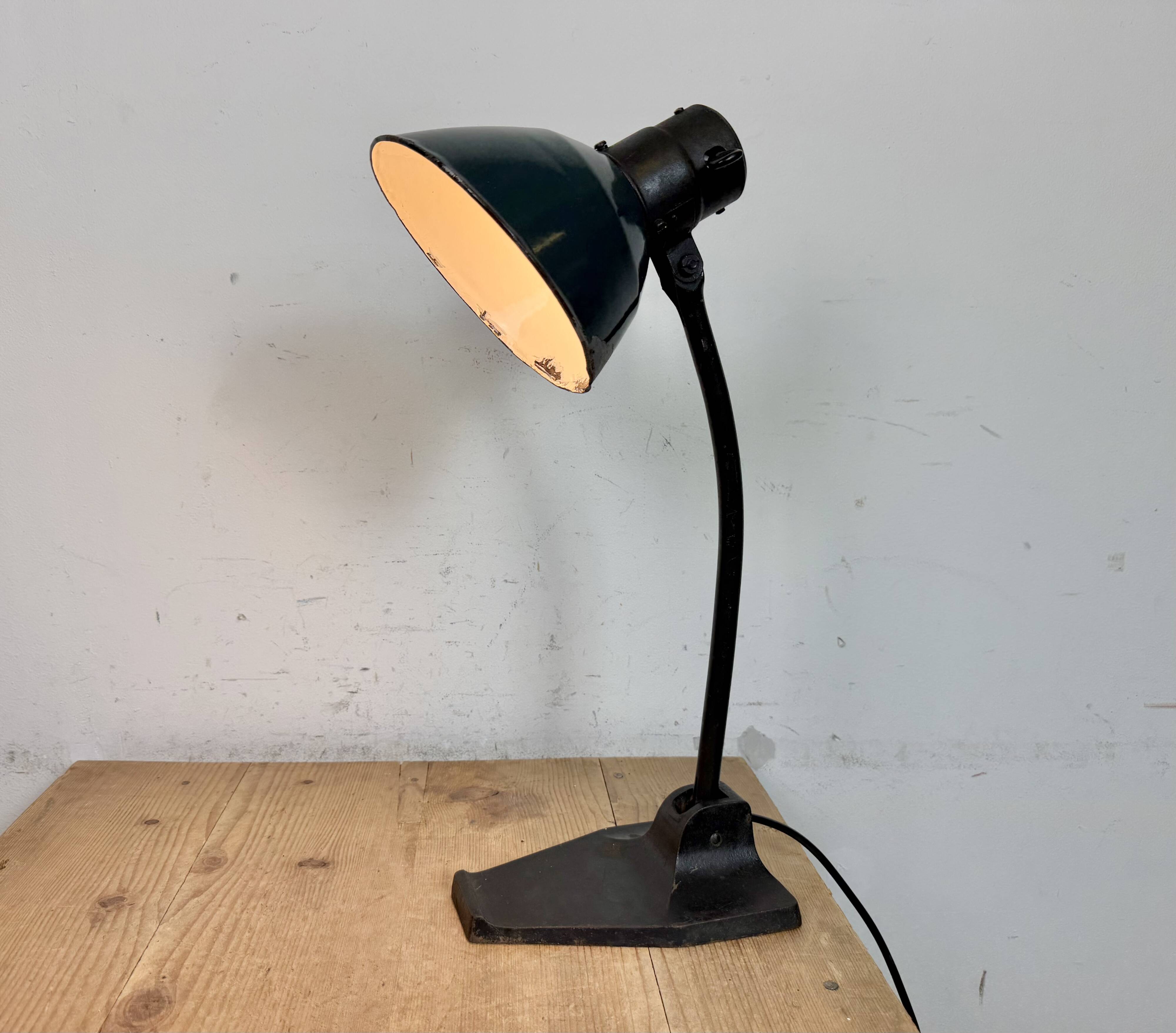 Vintage German Bauhaus Petrol Enamel Table Lamp from Schaco, 1930s