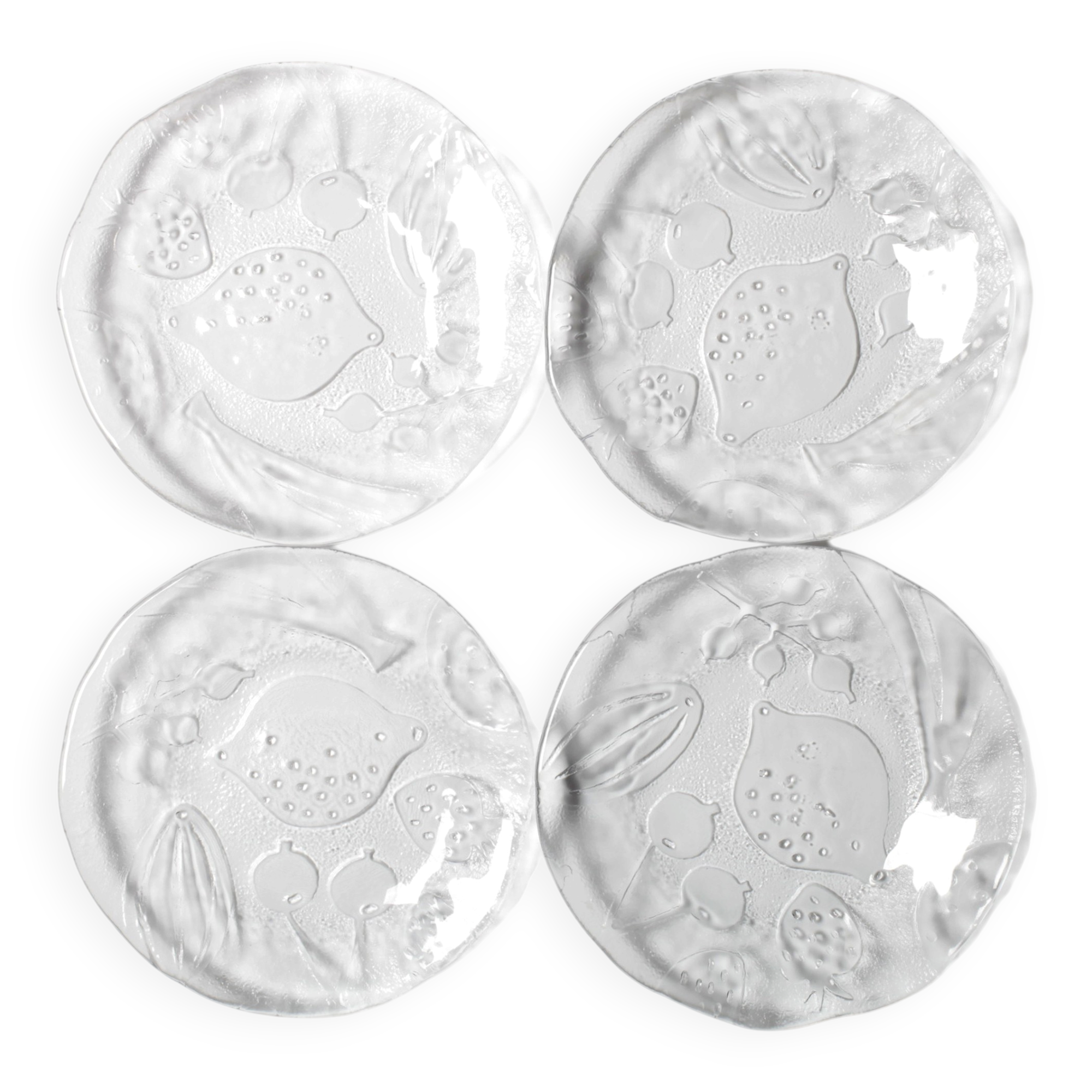 Set of 4 Kosta Boda Tropic Glass Dessert Plates, Scandinavian Fruit Design