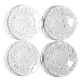 Set of 4 Kosta Boda Tropic Glass Dessert Plates, Scandinavian Fruit Design