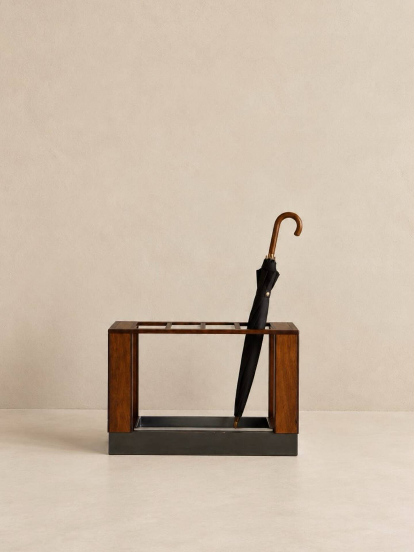 Vintage Art Deco umbrella stand in wood & metal – c. 1930–1940