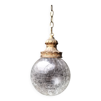 Suspension boule en verre craquelé