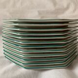 12 octagonal dessert plates in blue and yellow green English porcelain Johnson Brothers