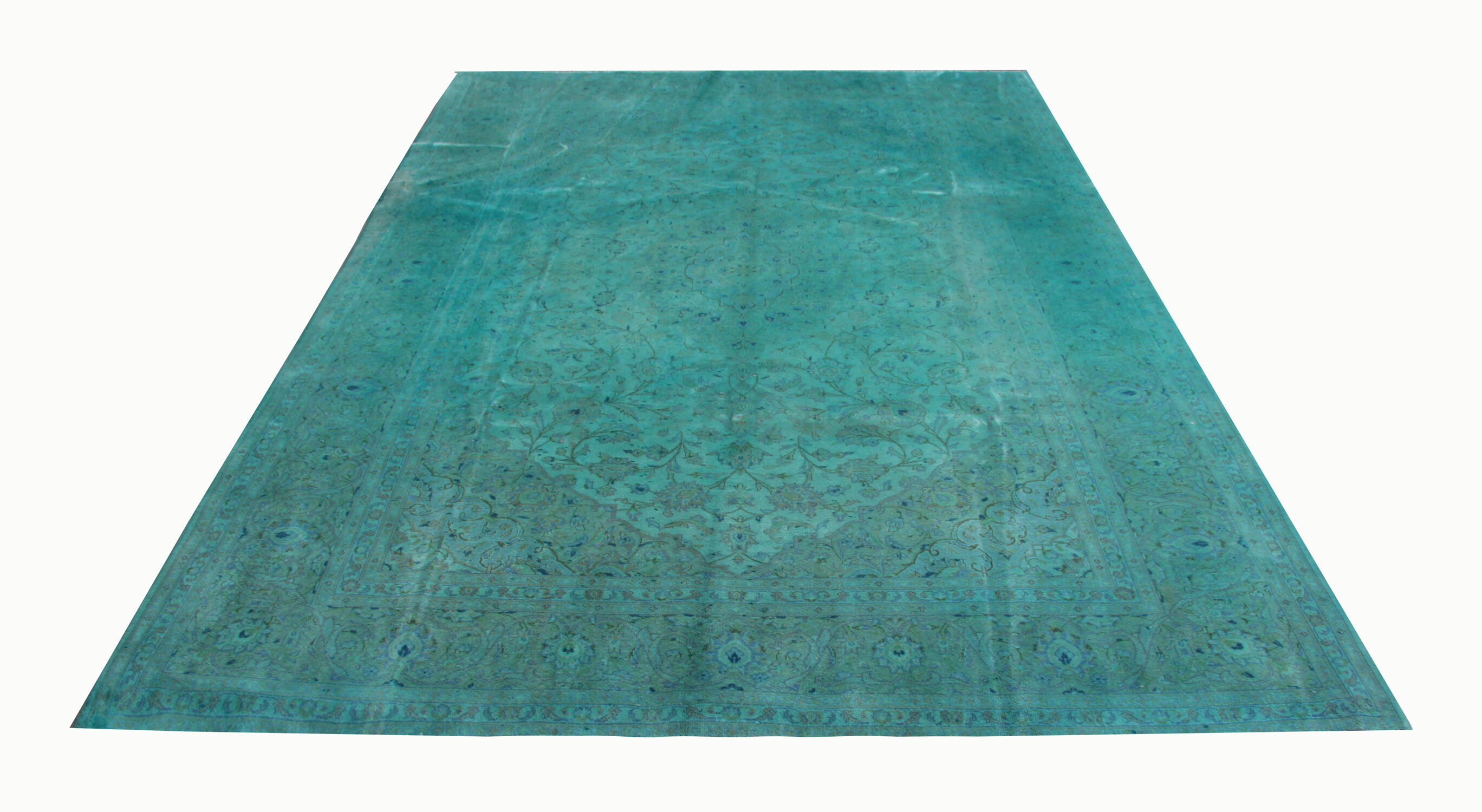 Blue overdyed oriental vintage carpet handmade wool area rug- 151x208cm