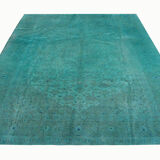 Blue overdyed oriental vintage carpet handmade wool area rug- 151x208cm