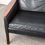 Danish 3-seater sofa in leather and rosewood