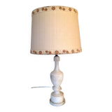 Alabaster lamp and ecru fabric lampshade / vintage 50s-60s