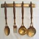 Wood and brass kitchen utensils with vintage wall mount mount 60