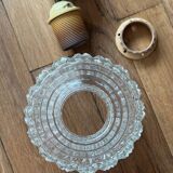 Vintage pendant light in chiseled glass and steel tube from the 70s