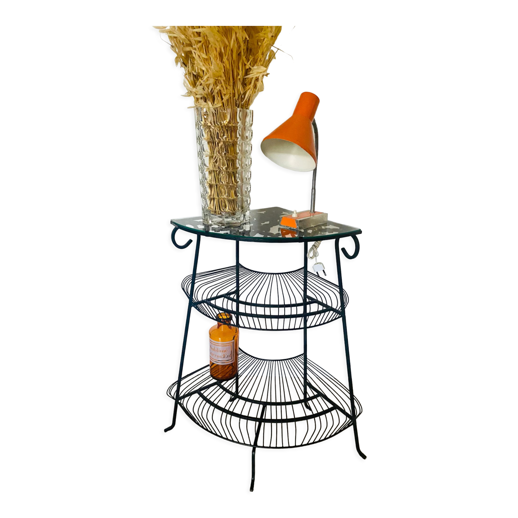 Vintage wrought iron corner shelf